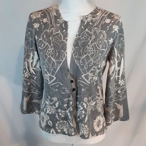 One World Large gray and white floral designed cardigan